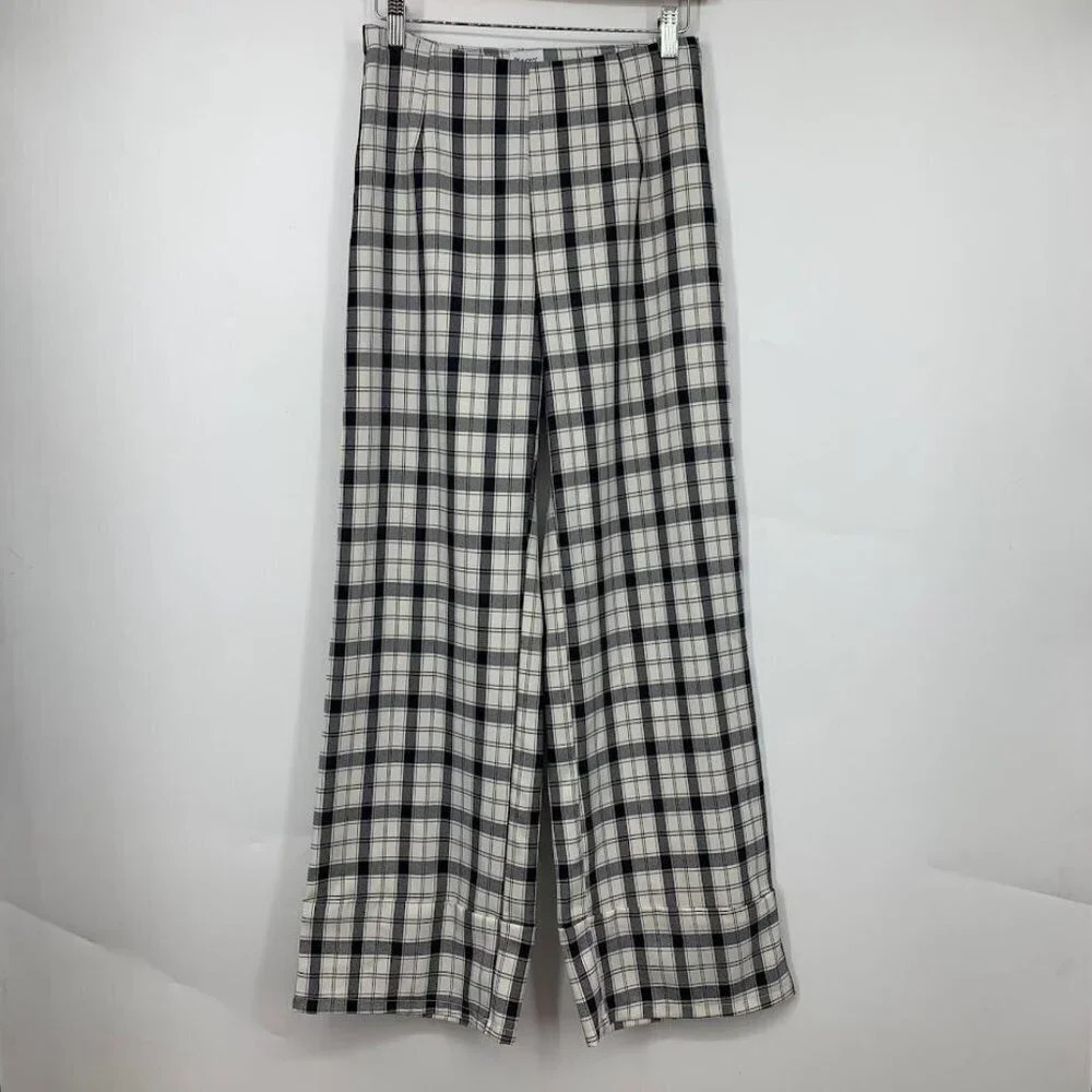 Princess Polly Women's‎ Euros Black White Plaid Cropped Flared Pants Size 4